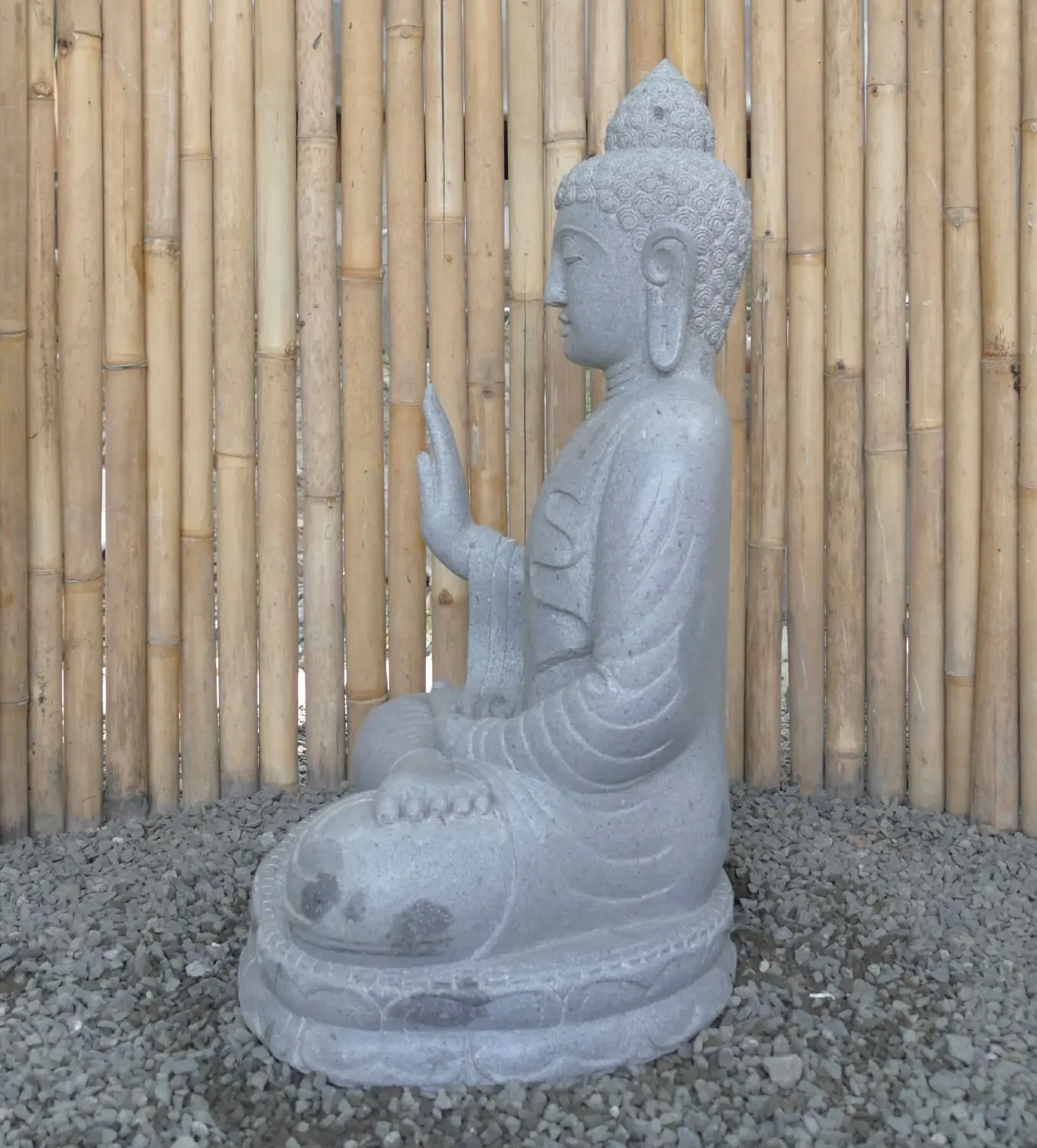  Product image 4 of the product “Seated Buddha made of Riverstone in Abhaya Position - gesture of fearlessness, H. 83cm. ”
